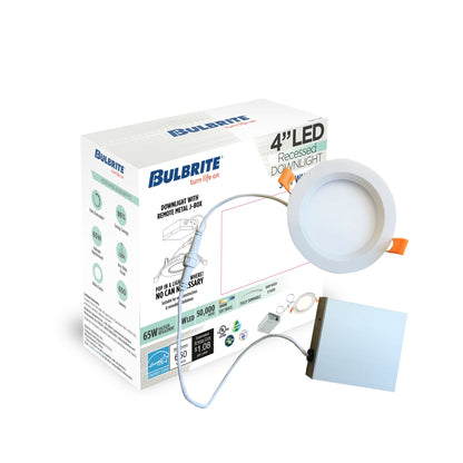 Bulbrite 773241 LED 4" Round Recessed Downlight Fixture with Metal Jbox, 65W Equivalent, 3000K Soft White Light, White Finish
