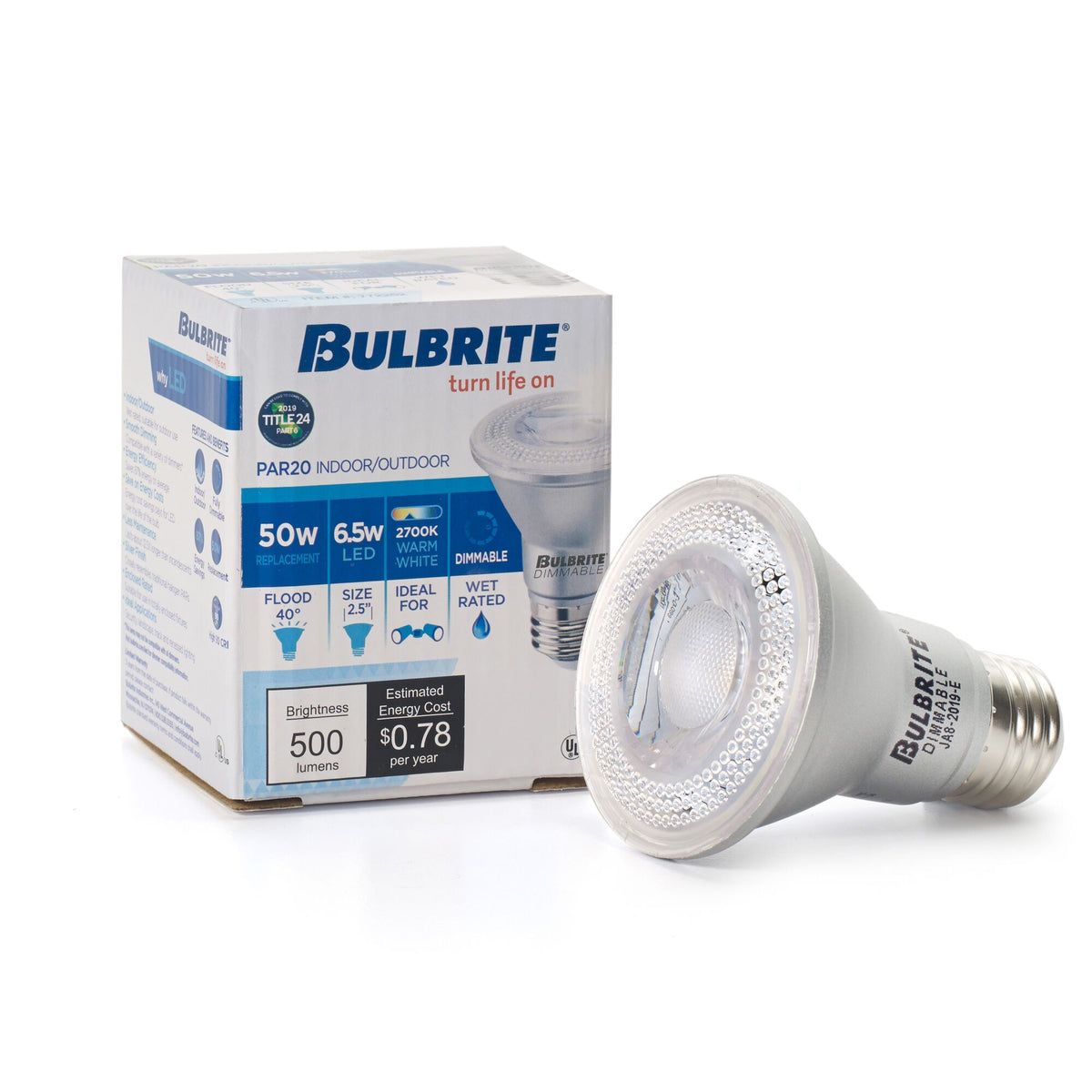 Bulbrite 772262 LED 6.5 Watt PAR20 Light Bulb with a Medium Screw E26 Base - 2700K (Warm White Light) 500 Lumens