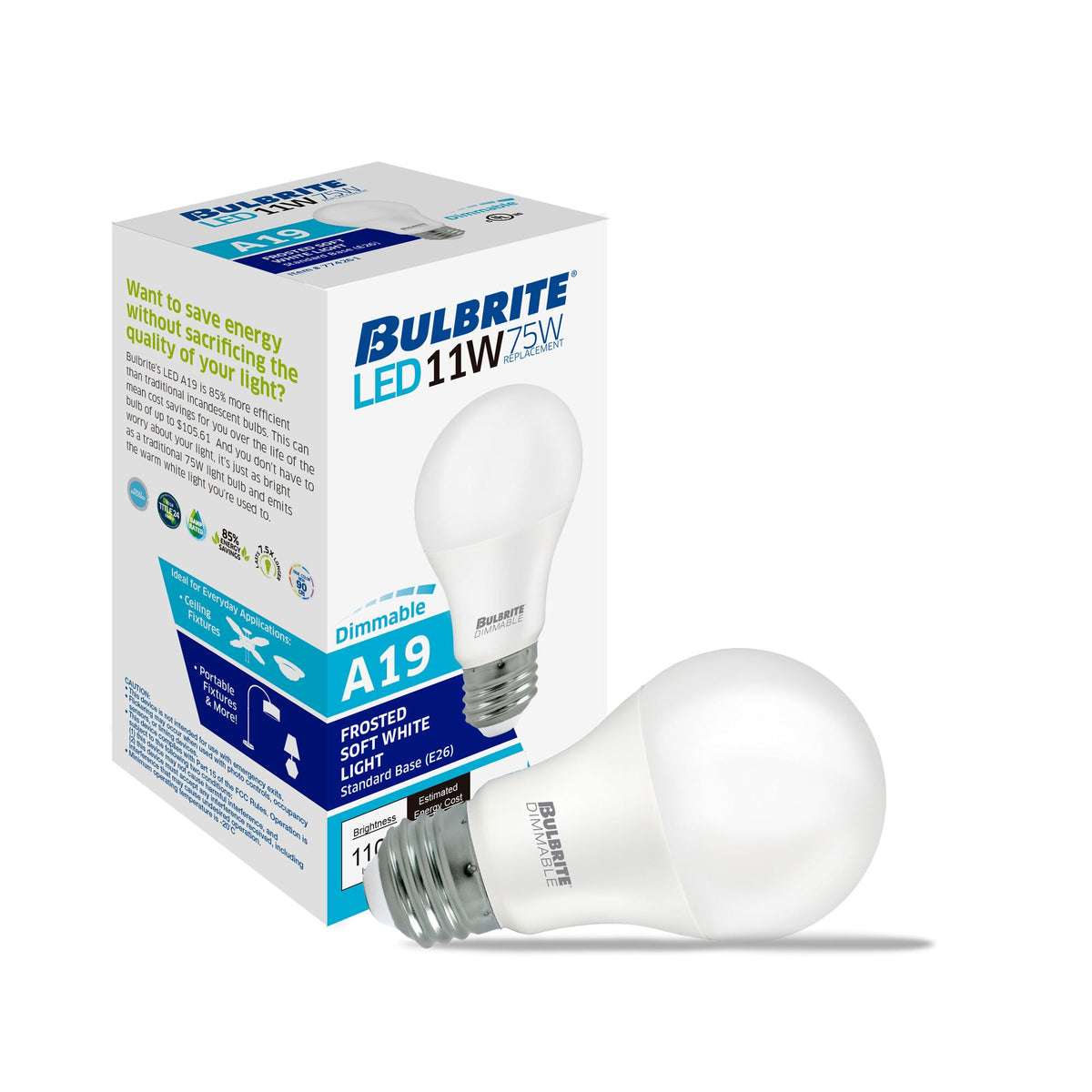 Bulbrite 774267 Bulbrite LED Filament 11 Watt Dimmable A19 Light Bulb with Frost Finish and Medium Screw E26 Base - 3000K(Soft White Light), 1100 Lumens