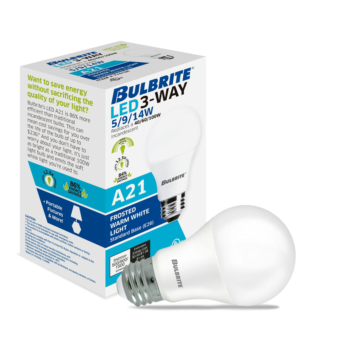 Bulbrite 774285 5/9/14W A19 Warm White LED Light Bulb
