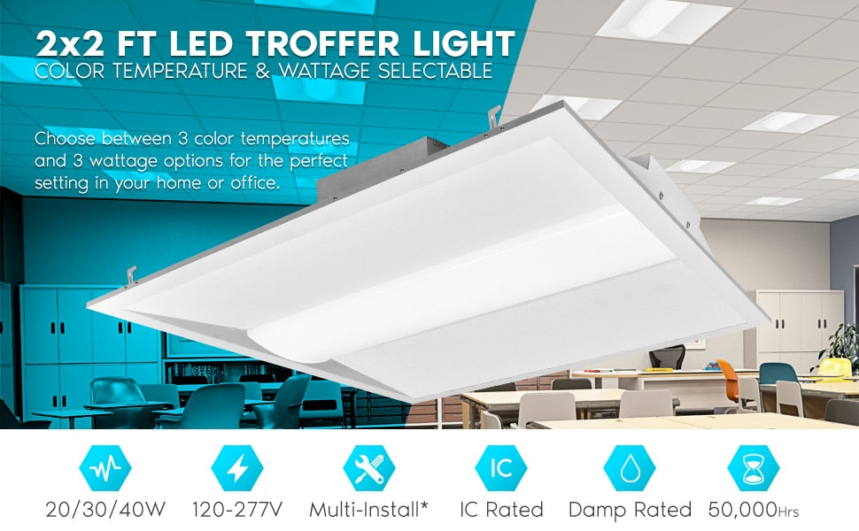 2 pack - Luxrite LR25136 20W/30W/40W LED Dimmable Fixture 2x2