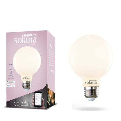 Bulbrite 293121 Bulbrite Solana Smart LED Wifi Light Bulb, G25 / E26 Base, 5.5W, 2200K-6500K, Milky Finish