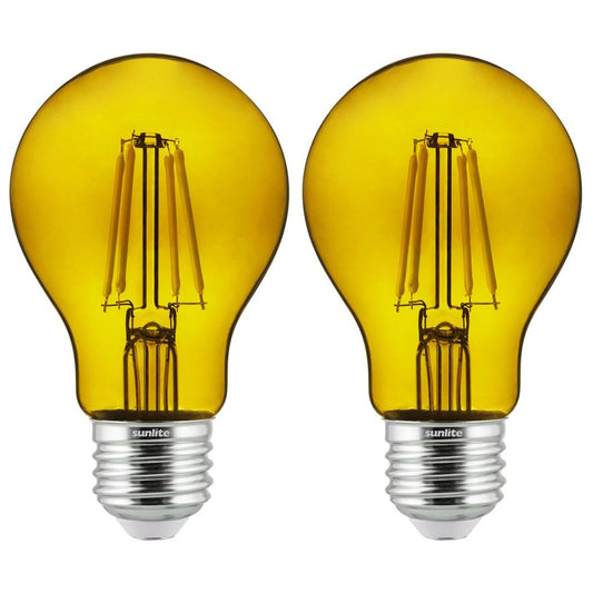 2 pack - Sunlite 81084-SU 4.5W A19 Bug Yellow LED Light Bulb