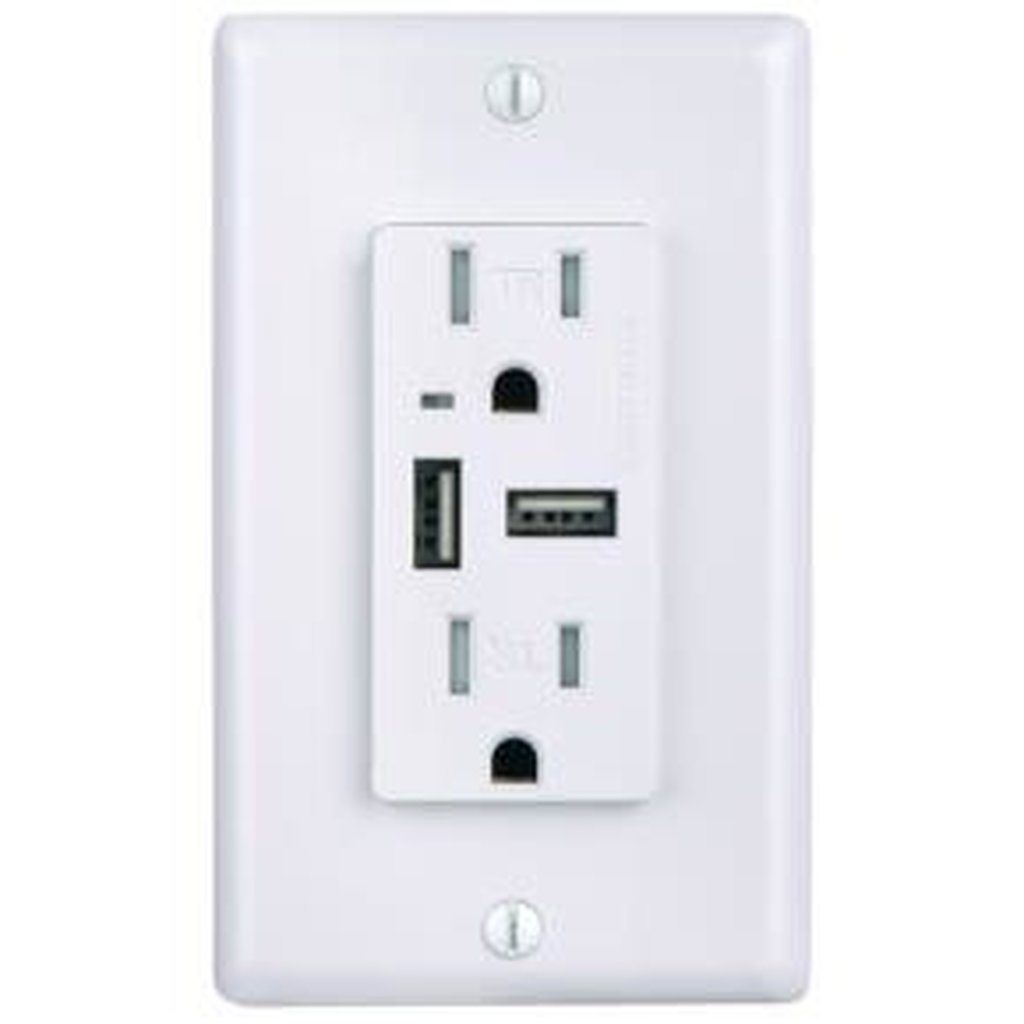 10 pack - Sunlite 08153-SU Outlet Adapter 15 AMP Dual USB Wall Outlet