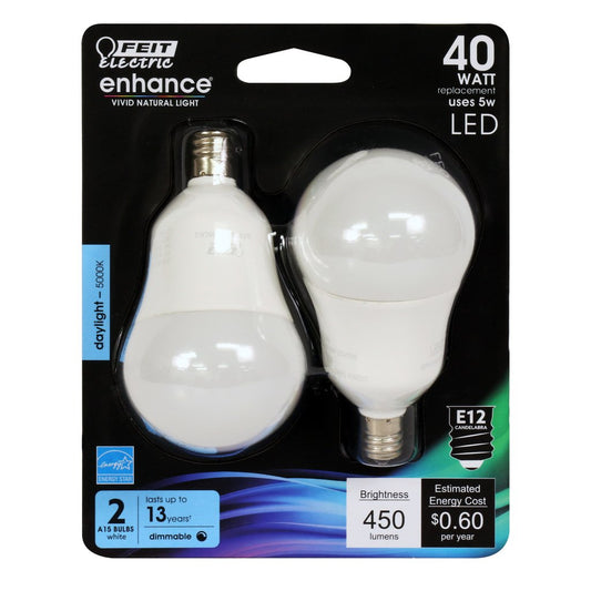 2 pack - Feit Electric BPA1540C/950CA/2 5W A15 Daylight LED Light Bulb