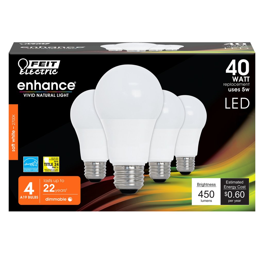 24 pack - Feit Electric OM40DM/927CA/4 5W A19 Soft White LED
