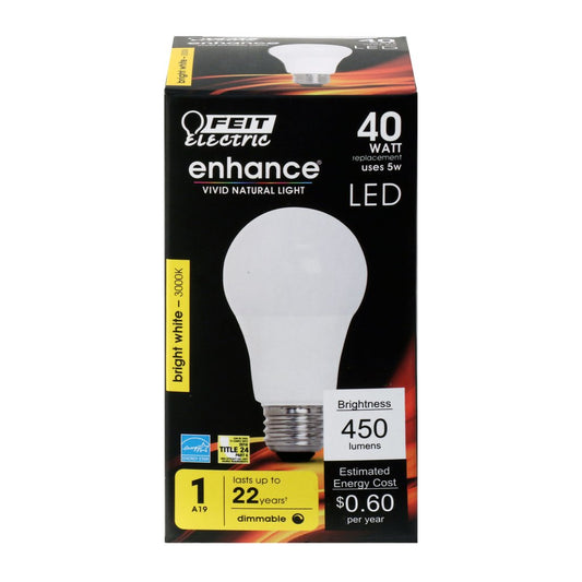 6 pack - Feit Electric OM40DM/930CA 5W A19 Bright White LED Light Bulb