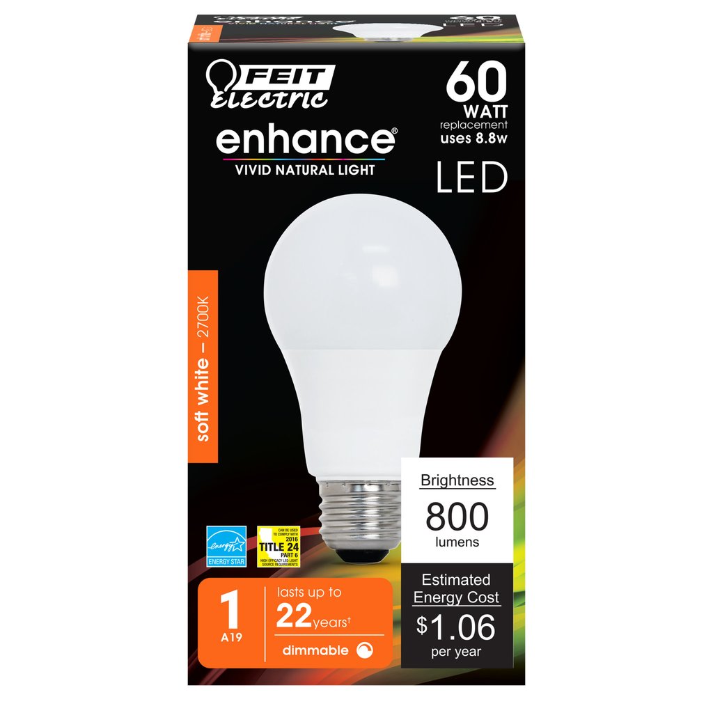 Feit Electric OM60DM/927CA 8.8W A19 Soft White LED Light Bulb