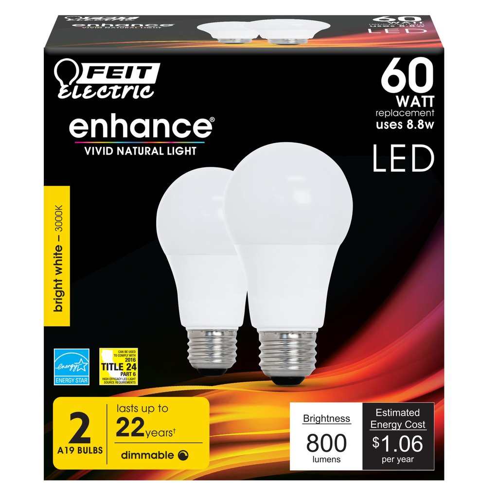 8 pack - Feit Electric OM60DM/930CA/2 8.8W A19 Bright White LED