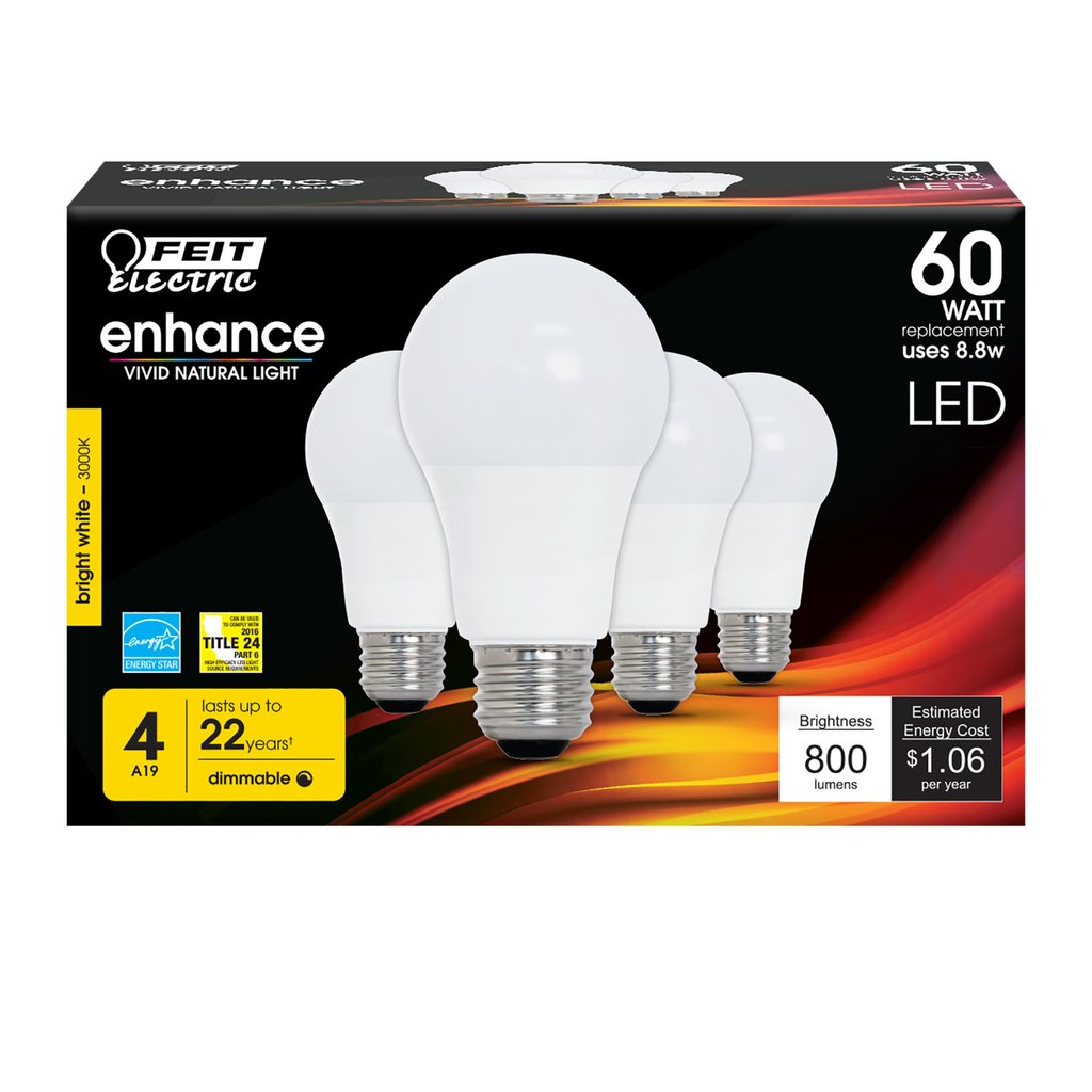 24 pack - Feit Electric OM60DM/930CA/4 8.8W A19 Bright White LED