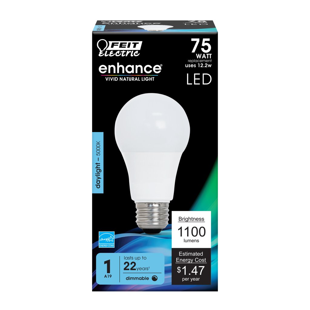 Feit Electric OM75DM/950CA 12.2W A19 Daylight LED Light Bulb