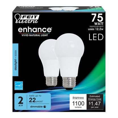 2 pack - Feit Electric OM75DM/950CA/2 12.2W A19 Daylight LED
