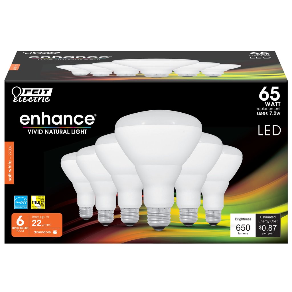 6 pack - Feit Electric BR30DM/927CA/6 7.2W BR30 Soft White LED