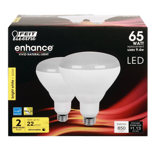 2 pack - Feit Electric BR40DM/930CA/2 9.4W BR40 Bright White LED