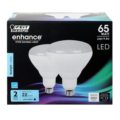 2 pack - Feit Electric BR40DM/950CA/2 9.4W BR40 Daylight LED
