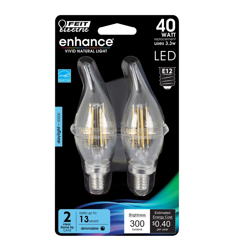 2 pack - Feit Electric BPCFC40950CAFIL/2/RP 3.3W CA10 Daylight LED