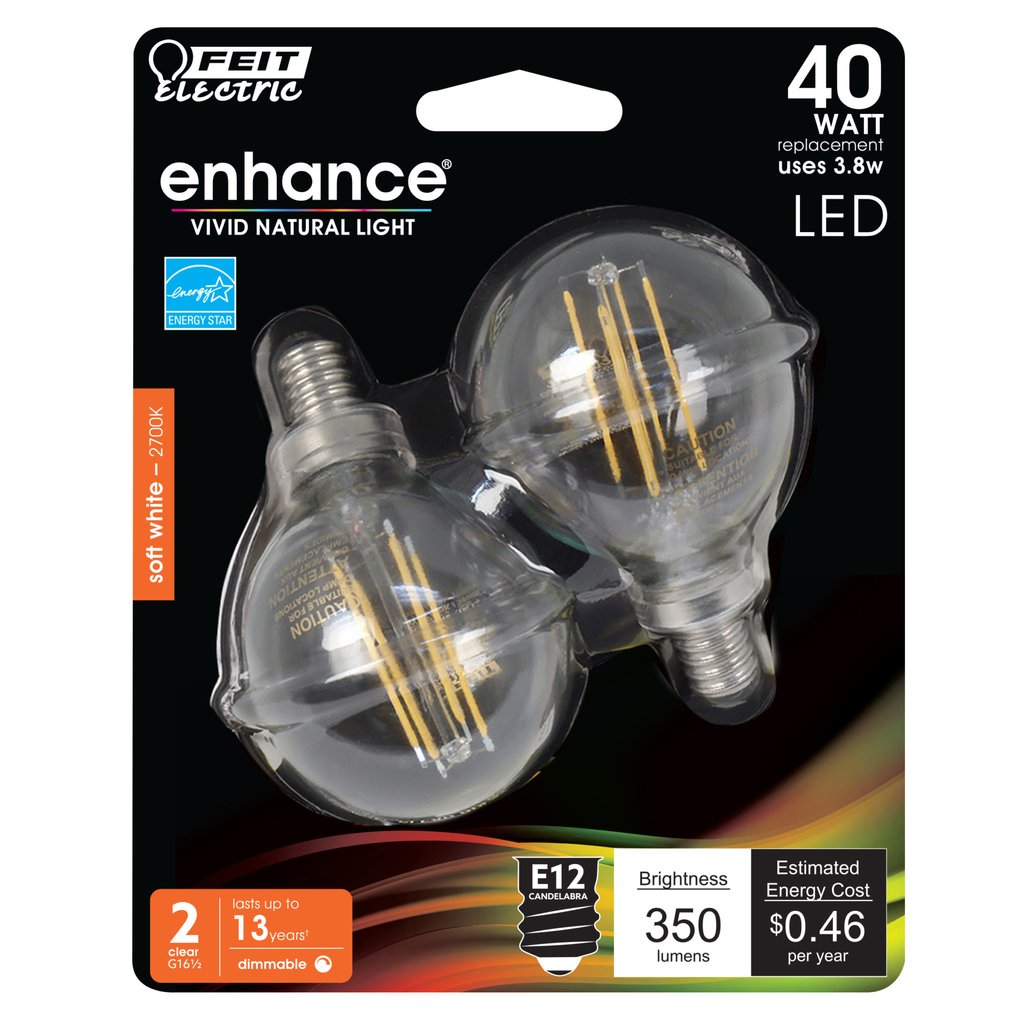2 pack - Feit Electric BPG1640927CAFIL/2/RP 3.8W G16.5 Soft white LED