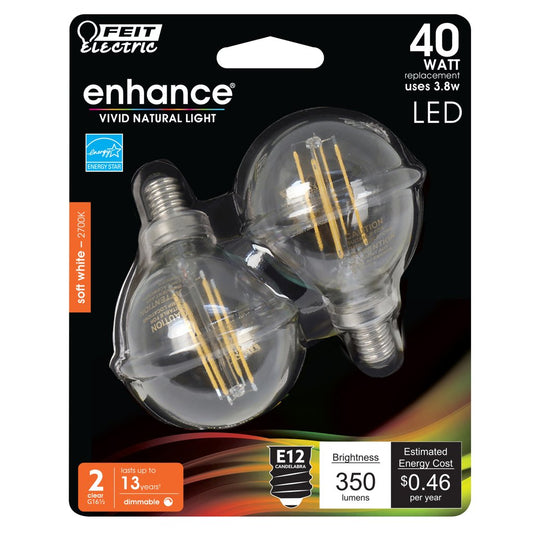 2 pack - Feit Electric BPG1640927CAFIL/2/RP 3.8W G16.5 Soft white LED
