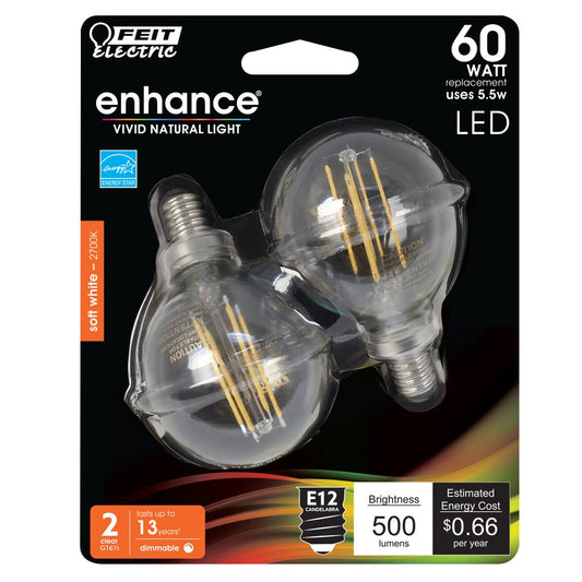 2 pack - Feit Electric BPG1660/927CA/FIL/2 5.5W G16.5 Soft white LED