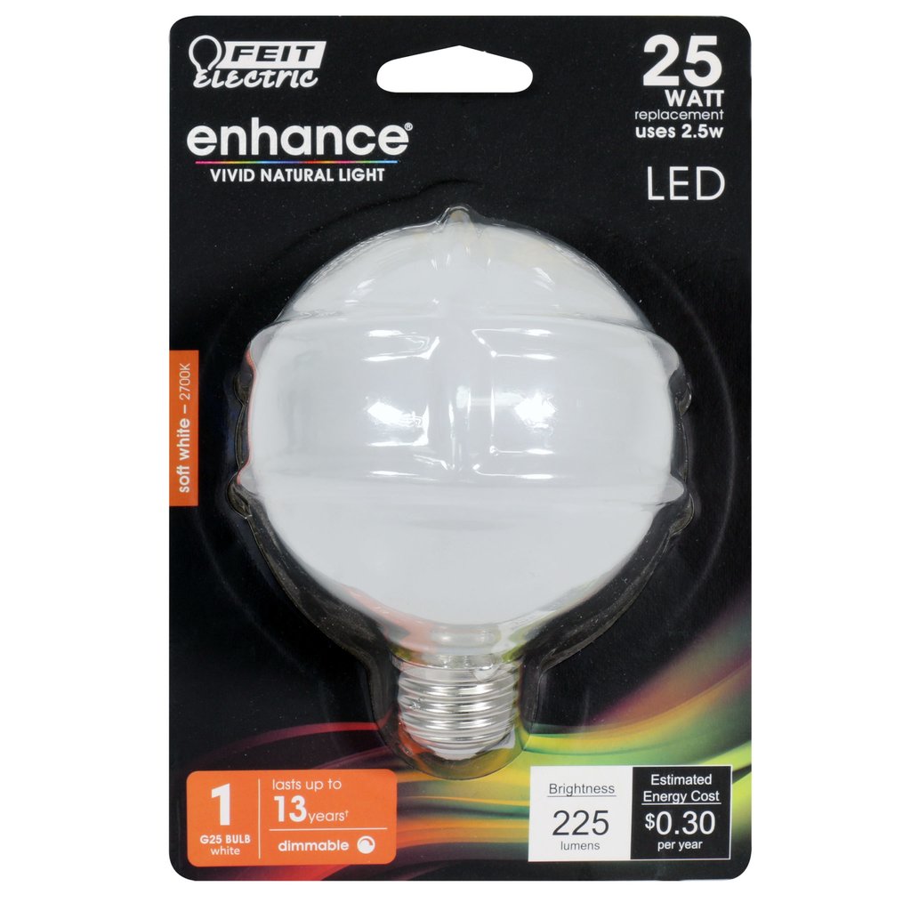 6 pack - Feit Electric BPG2525W/927CA/FIL 2.5W G25 Warm White LED