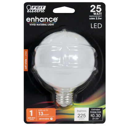 6 pack - Feit Electric BPG2525W/927CA/FIL 2.5W G25 Warm White LED