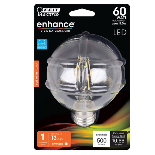 6 pack - Feit Electric BPG2560/927CA/FIL 5.5W G25 Soft White LED