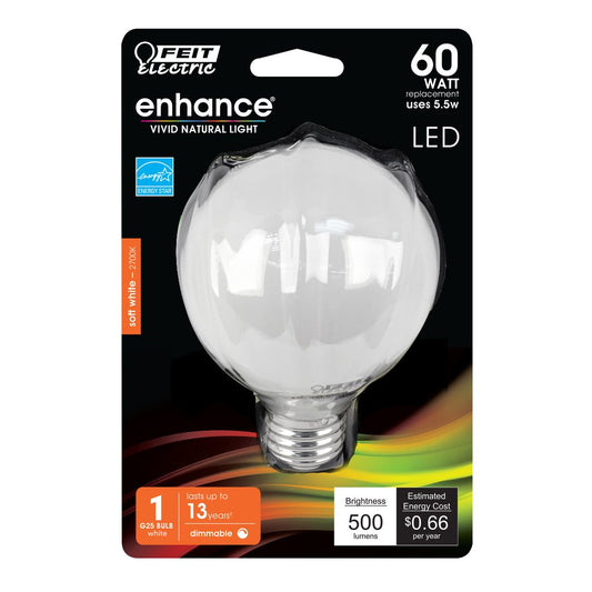 Feit Electric BPG2560W/927CA/FIL 5.5W G25 Soft White LED Light Bulb