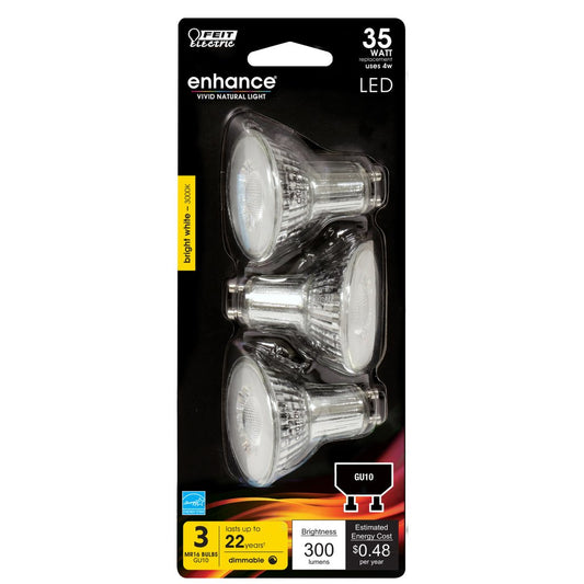 3 pack - Feit Electric BPMR16/GU10/930CA/3 4W MR16 Bright White LED