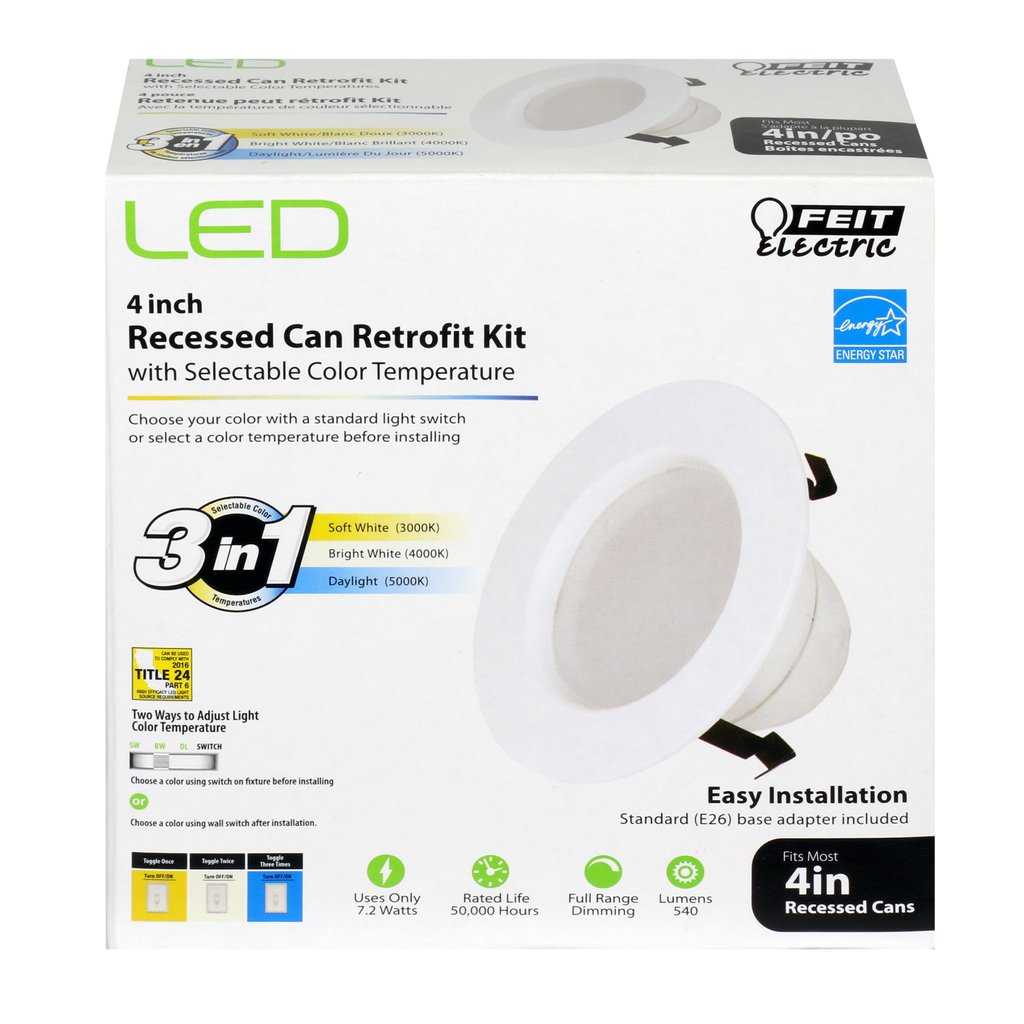 6 pack - Feit Electric LEDR4/4WYCA 7.2W 4" Round LED Downlight