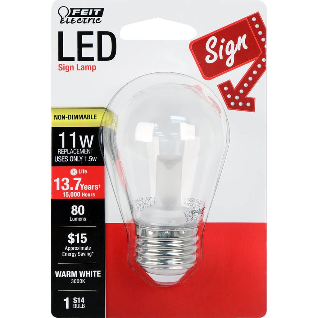 12 pack - Feit Electric BPS14/SU/LED 1.5W S14 Warm White LED