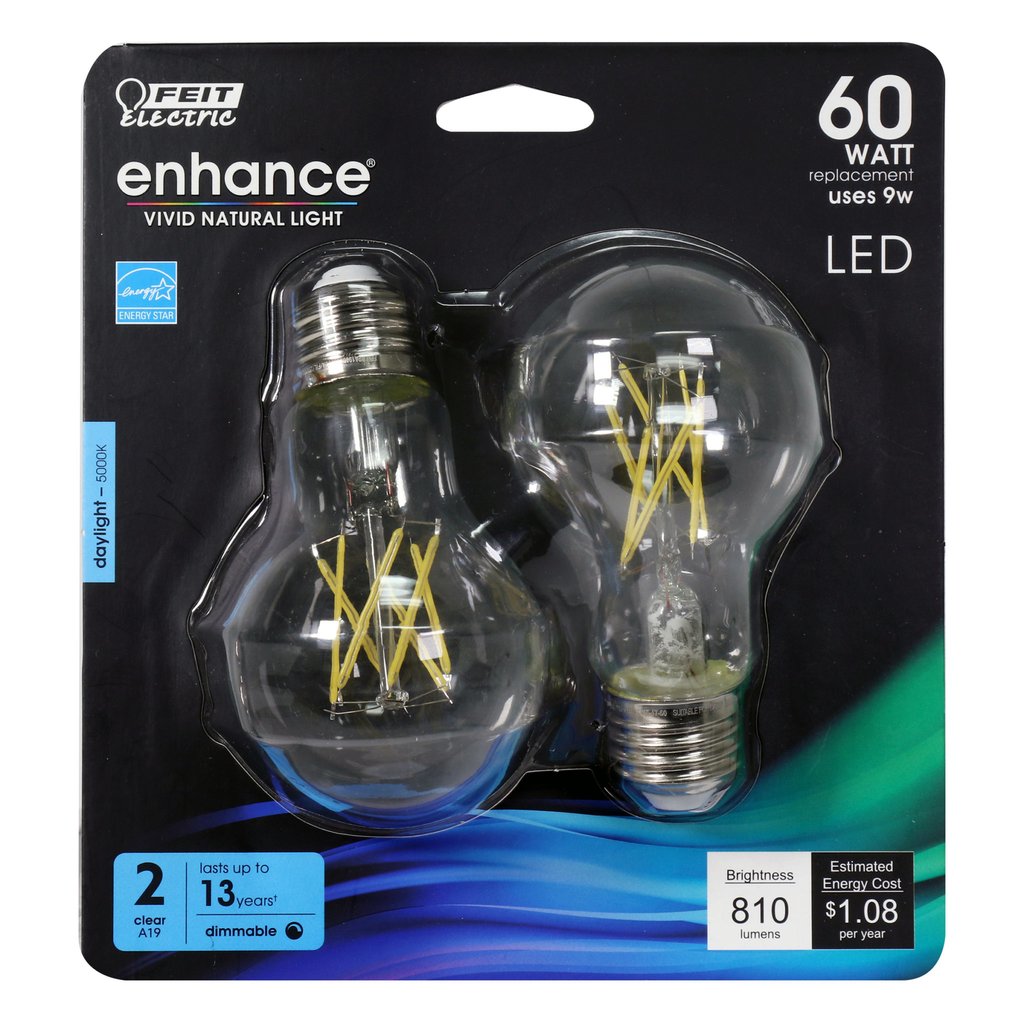 2 pack - Feit Electric BPA1960CL950CA/FIL/2 9W A19 Daylight LED