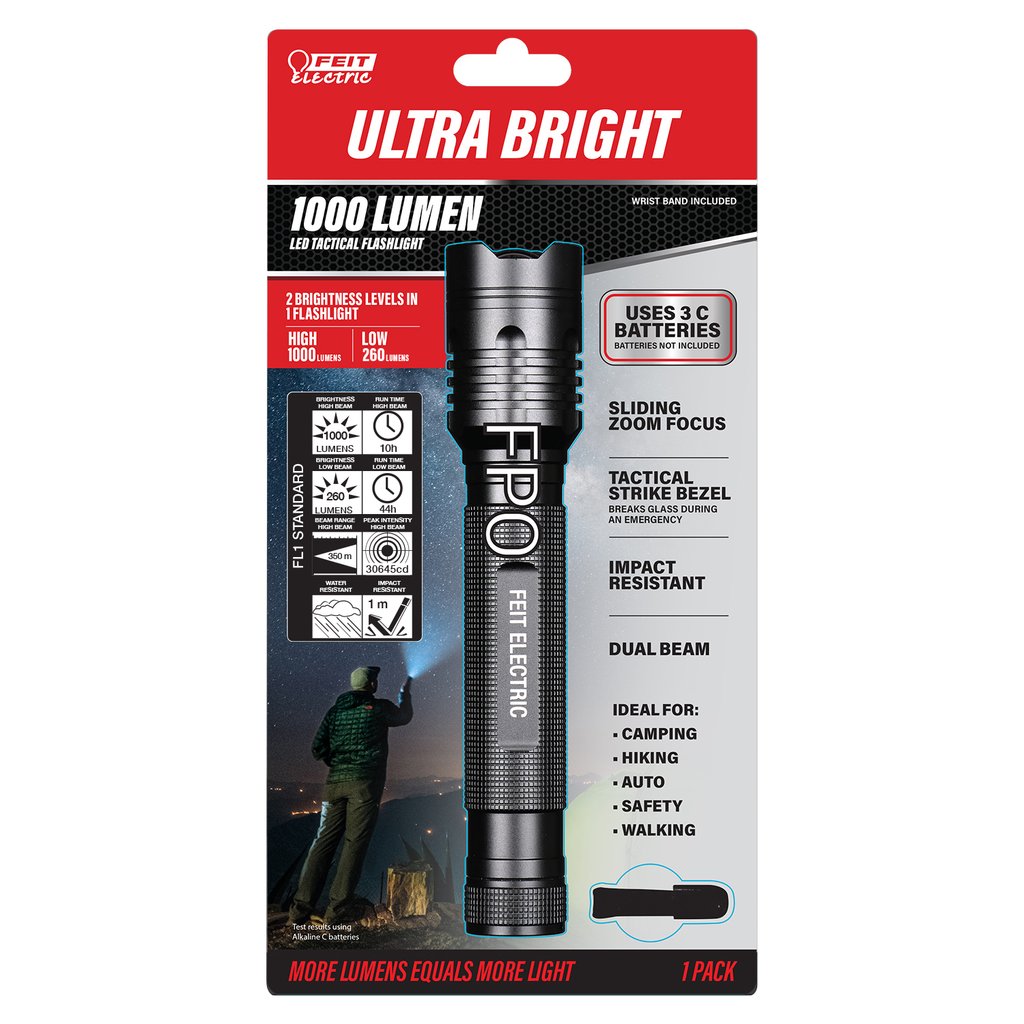 3 pack - Feit Electric FL1000 LED 1000 Lumen Tactical Flashlight