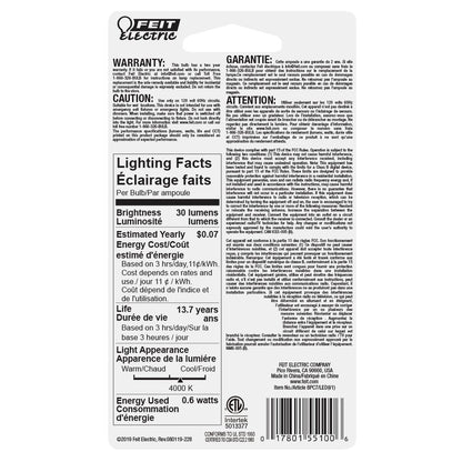 6 pack - Feit Electric BPC7/LED 0.6W C7 White LED Light Bulb