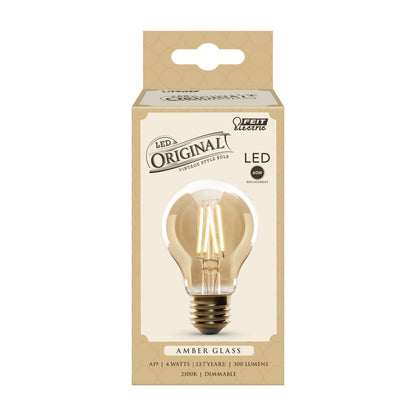 4 pack - Feit Electric AT19/VG/LED 4W A19 Warm Amber LED Light Bulb