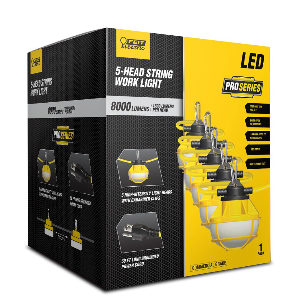 2 pack - Feit Electric WORKSL50-5 65W LED Fixture 5-Lamp String Work