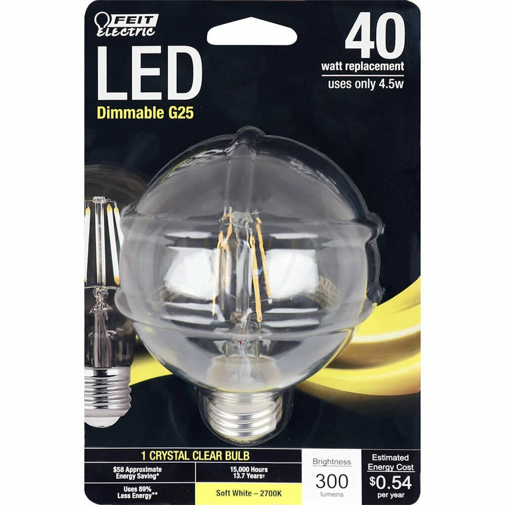 6 pack - Feit Electric BPG2540W/927CA/FIL/RP 3.8W G25 Soft White LED