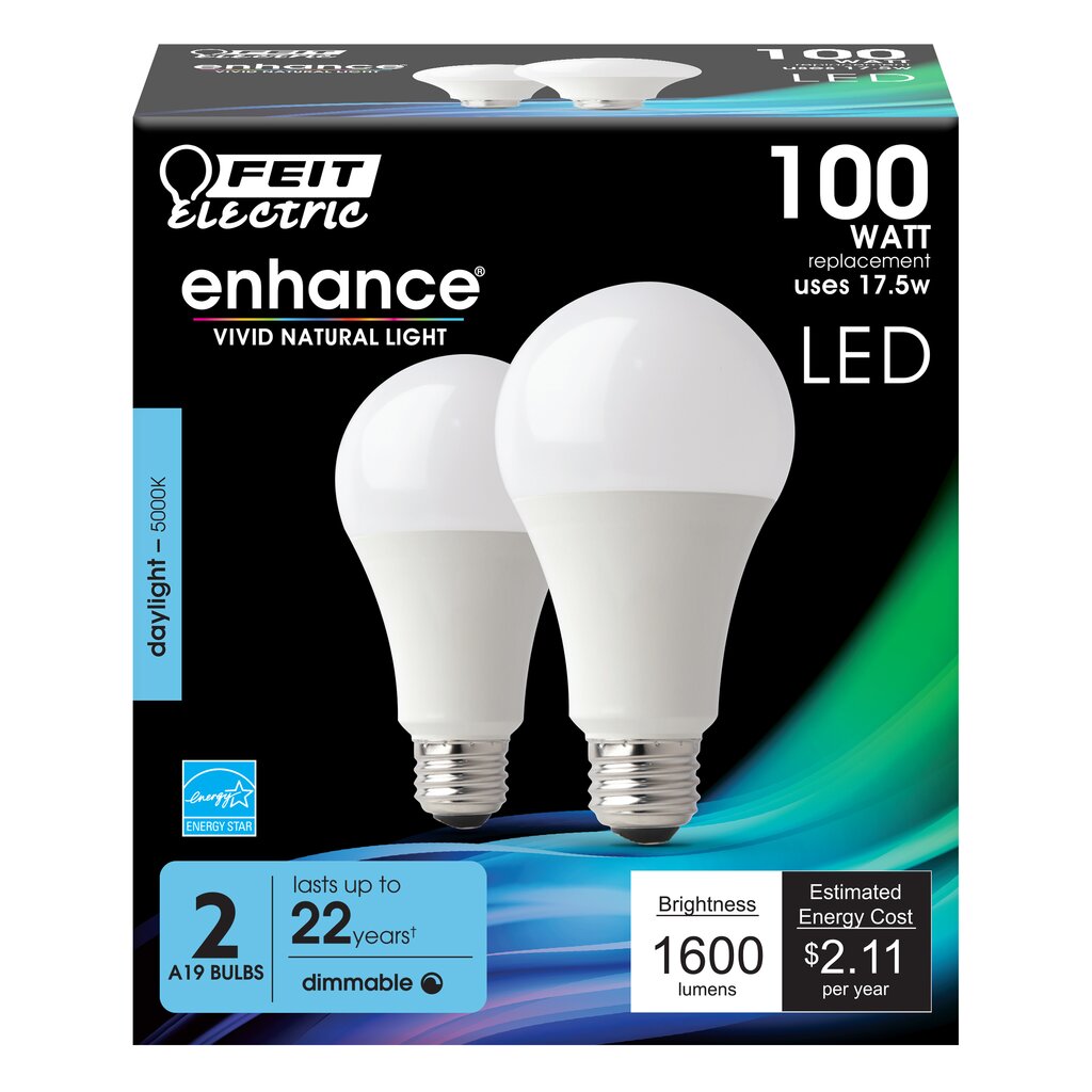 2 pack - Feit Electric OM100DM/950CA/2 17.5W A19 Daylight LED
