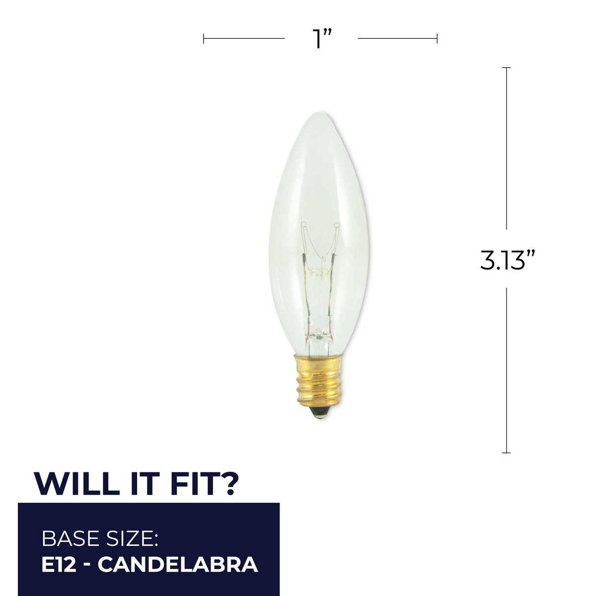 Bulbrite 490115 Bulbrite Incandescent 15 Watt B8 Light Bulbs with a Clear Finish and Candelabra Screw (E12) Base, 2700K (Warm White Light)
