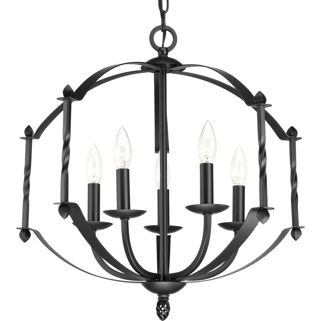Progress Lighting P4710-31 Chandelier Fixture A black iron frame with