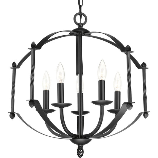 Progress Lighting P4710-31 Chandelier Fixture A black iron frame with