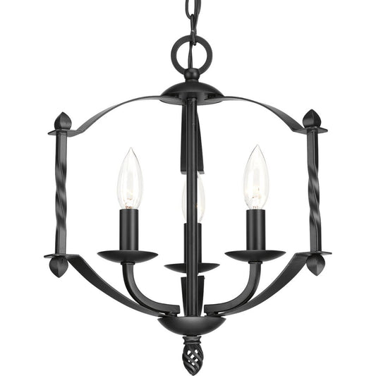 Progress Lighting P4709-31 Chandelier Fixture A black iron frame with