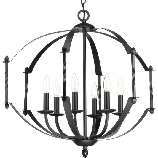 Progress Lighting P4711-31 Chandelier Fixture A black iron frame with