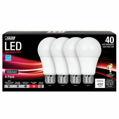 4 pack - Feit Electric OM40/830/LED/4 5.6W A19 Warm White LED
