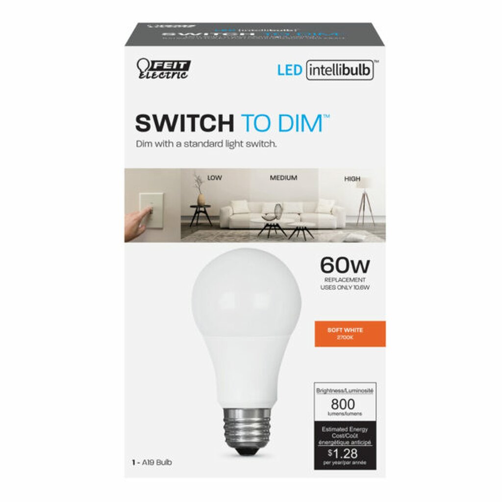 4 pack - Feit Electric OM60/3DIMCA/LEDI 9W A19 Warm White LED
