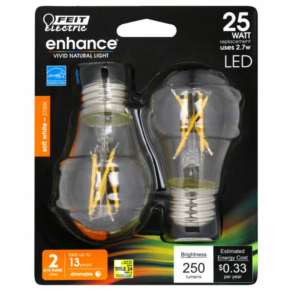 2 pack - Feit Electric BPA1525/927CA/FIL/2 2.7W A15 LED Light Bulb