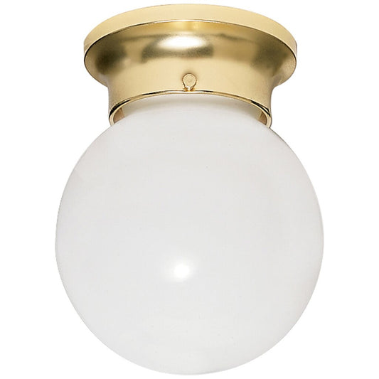 Satco 77/108 Fixture 1 Light - 6 Ceiling White Ball Polished Brass