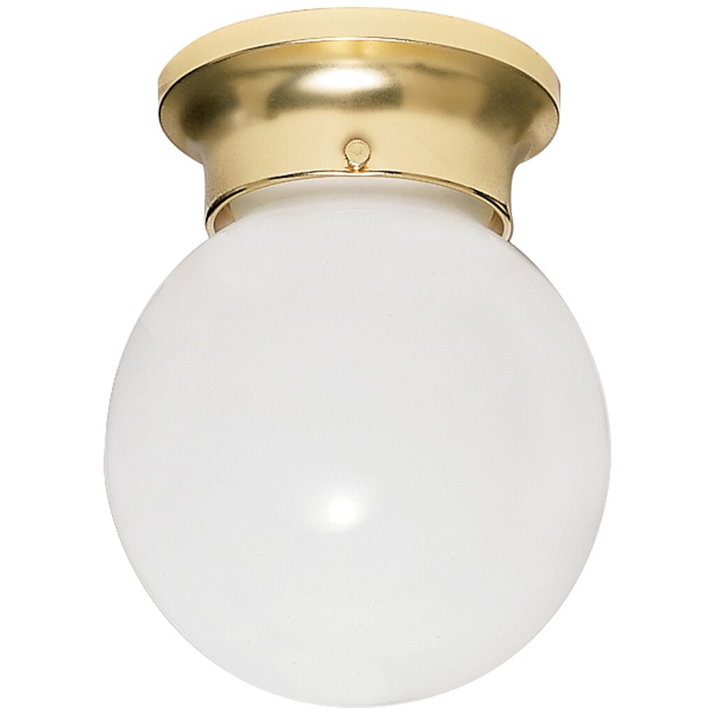 Satco 77/109 Fixture 1 Light - 8 Ceiling White Ball Polished Brass