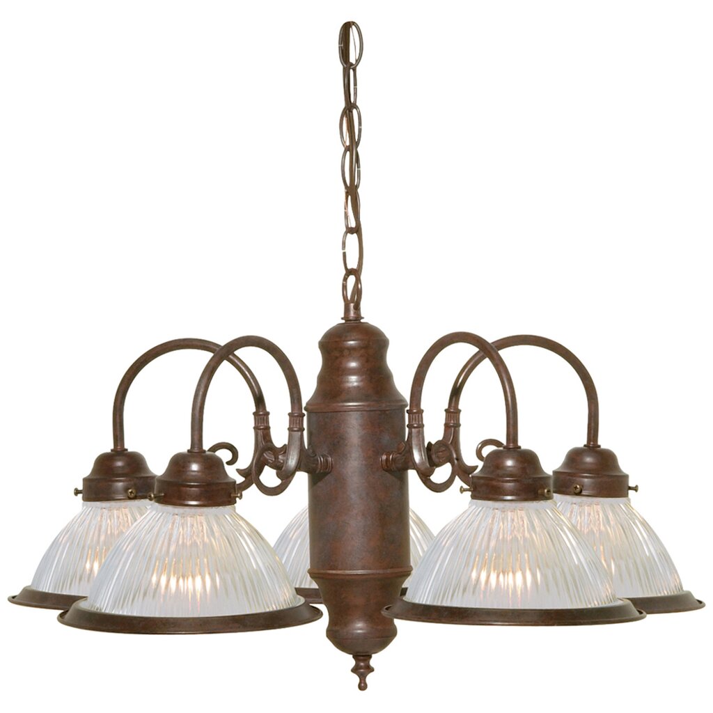 Satco 76/445 Fixture 5 Light - 22 Chandelier With Clear Ribbed Shades