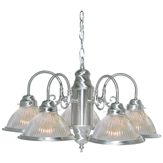 Satco 76/444 Fixture 5 Light - 22 Chandelier With Clear Ribbed Shades