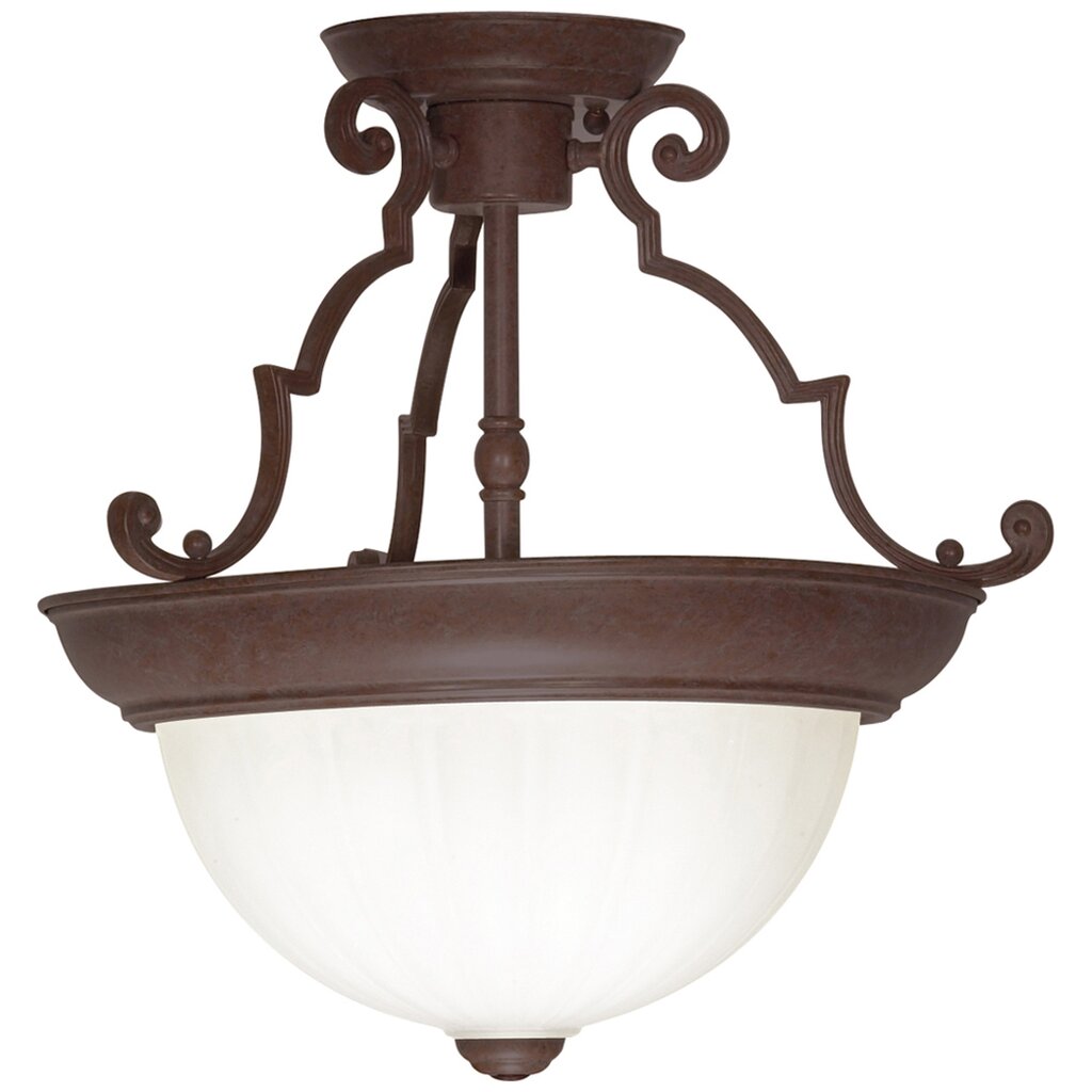 Satco 76/436 Fixture 2 Light - 13 Semi-Flush Dome Frosted Melon Glass